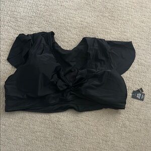 Torrid Black Ruffled Tie Front Cap Sleeve Blouse